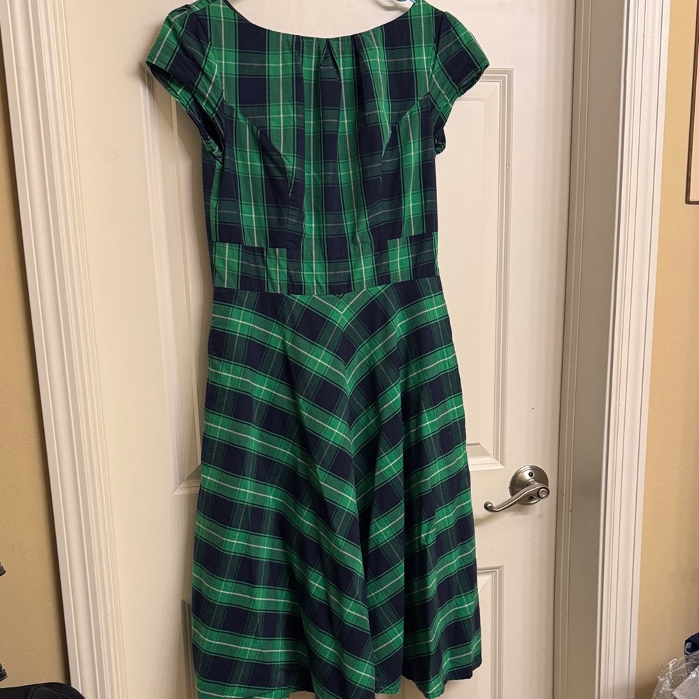eShakti Green and Navy Plaid Midi Dress